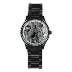 Tree Fungus Branch Vertical Black And White Stainless Steel Round Watch by okhismakingart