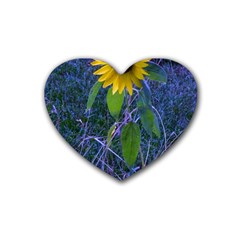 Blue Sunflower Rubber Coaster (heart)  by okhismakingart