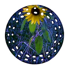 Blue Sunflower Ornament (round Filigree) by okhismakingart