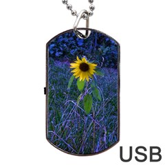 Blue Sunflower Dog Tag Usb Flash (two Sides) by okhismakingart