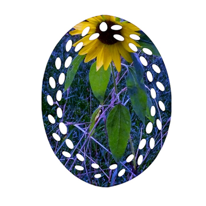 Blue Sunflower Oval Filigree Ornament (Two Sides)