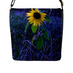 Blue Sunflower Flap Closure Messenger Bag (l) by okhismakingart