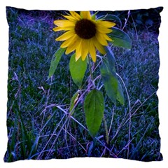 Blue Sunflower Large Flano Cushion Case (two Sides) by okhismakingart