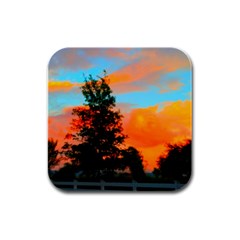 Neon Landscape Rubber Square Coaster (4 Pack)  by okhismakingart