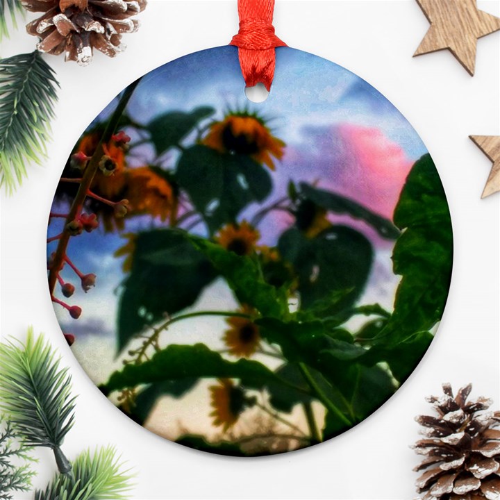 Sunflowers and Wild Weeds Ornament (Round)