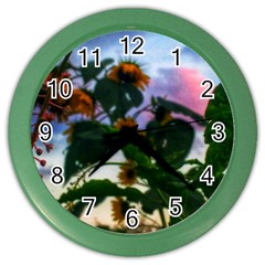 Sunflowers And Wild Weeds Color Wall Clock by okhismakingart