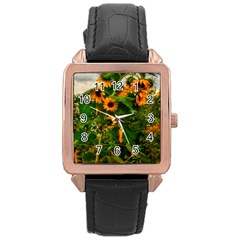 Sunflowers Rose Gold Leather Watch  by okhismakingart