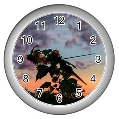 Sunflower Sunset Wall Clock (silver) by okhismakingart