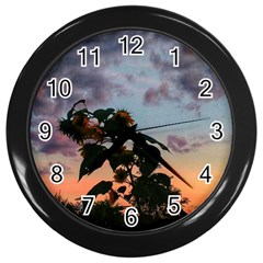 Sunflower Sunset Wall Clock (black) by okhismakingart