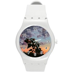 Sunflower Sunset Round Plastic Sport Watch (m) by okhismakingart