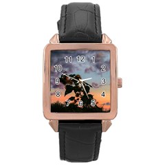 Sunflower Sunset Rose Gold Leather Watch  by okhismakingart