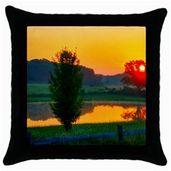 Lake Sunrise Throw Pillow Case (black) by okhismakingart