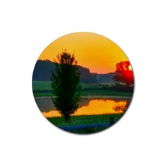 Lake Sunrise Rubber Coaster (round)  by okhismakingart