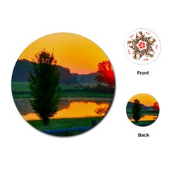 Lake Sunrise Playing Cards (round) by okhismakingart