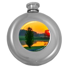 Lake Sunrise Round Hip Flask (5 Oz) by okhismakingart