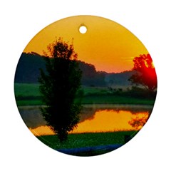 Lake Sunrise Round Ornament (two Sides) by okhismakingart