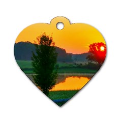 Lake Sunrise Dog Tag Heart (one Side) by okhismakingart