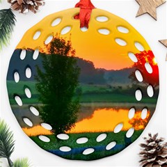 Lake Sunrise Round Filigree Ornament (two Sides) by okhismakingart