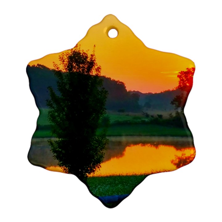 Lake Sunrise Snowflake Ornament (Two Sides)