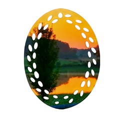 Lake Sunrise Ornament (oval Filigree) by okhismakingart