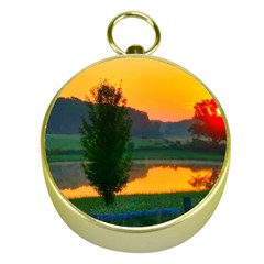 Lake Sunrise Gold Compasses by okhismakingart