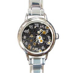 Black And White With Daisies Round Italian Charm Watch by okhismakingart