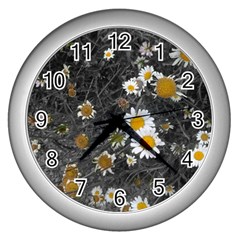 Black And White With Daisies Wall Clock (silver) by okhismakingart