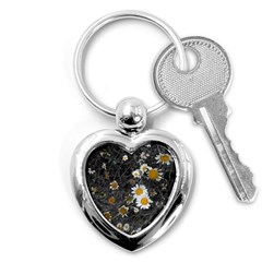 Black And White With Daisies Key Chains (heart)  by okhismakingart