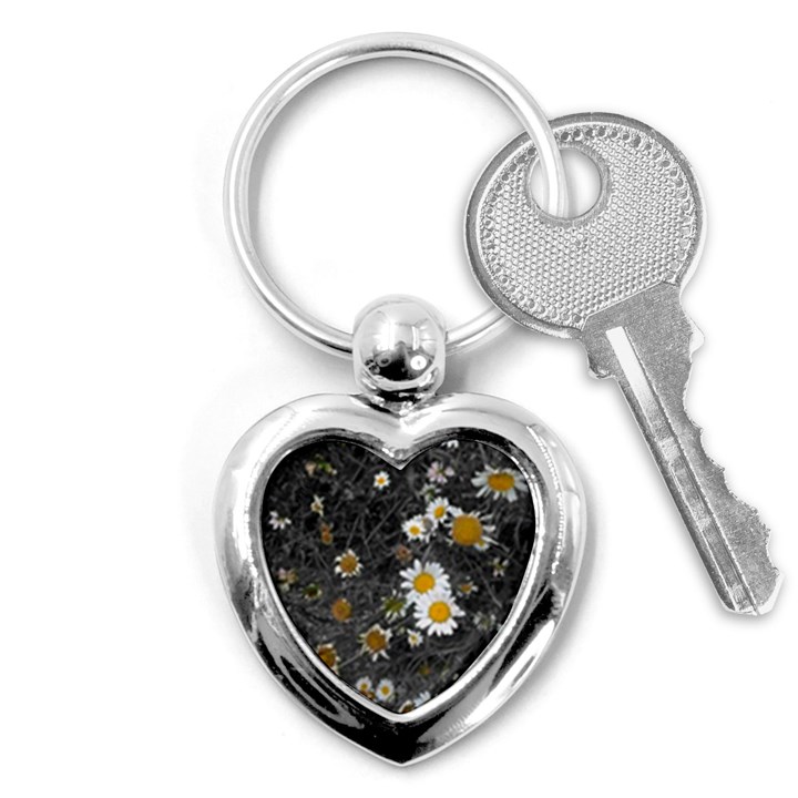 Black And White With Daisies Key Chains (Heart) 