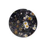 Black And White With Daisies Rubber Coaster (Round)  Front