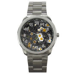 Black And White With Daisies Sport Metal Watch by okhismakingart