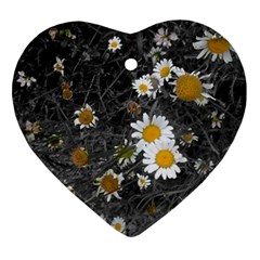 Black And White With Daisies Heart Ornament (two Sides) by okhismakingart