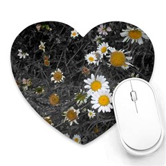 Black And White With Daisies Heart Mousepads by okhismakingart