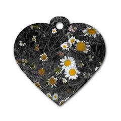 Black And White With Daisies Dog Tag Heart (two Sides) by okhismakingart