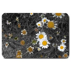 Black And White With Daisies Large Doormat  by okhismakingart