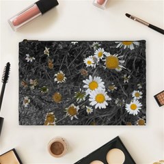 Black And White With Daisies Cosmetic Bag (large) by okhismakingart