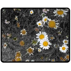 Black And White With Daisies Fleece Blanket (medium)  by okhismakingart