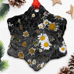 Black And White With Daisies Snowflake Ornament (two Sides) by okhismakingart