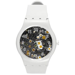 Black And White With Daisies Round Plastic Sport Watch (m) by okhismakingart