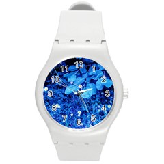 Blue Daisies Round Plastic Sport Watch (m) by okhismakingart