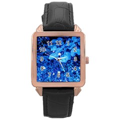 Blue Daisies Rose Gold Leather Watch  by okhismakingart