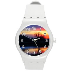 Pastel Sunrise Round Plastic Sport Watch (m) by okhismakingart