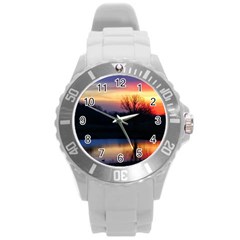 Pastel Sunrise Round Plastic Sport Watch (l) by okhismakingart