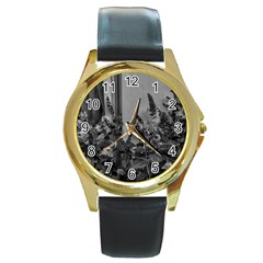 Black And White Mint Round Gold Metal Watch