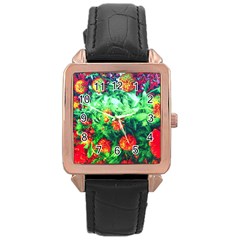 Intense Flowers Rose Gold Leather Watch 