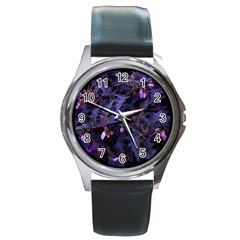 Purple Nettles Round Metal Watch by okhismakingart