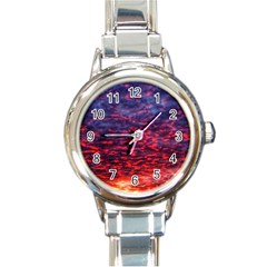 Blood Red Sunrise Round Italian Charm Watch by okhismakingart