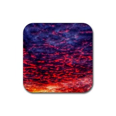 Blood Red Sunrise Rubber Coaster (square)  by okhismakingart