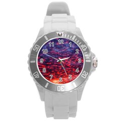 Blood Red Sunrise Round Plastic Sport Watch (l) by okhismakingart