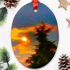 Sunrise And Fir Tree Oval Ornament (two Sides) by okhismakingart